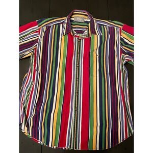Vintage Cotton Mill Mens Short Sleeve Striped Button Down Shirt Size XL Casual